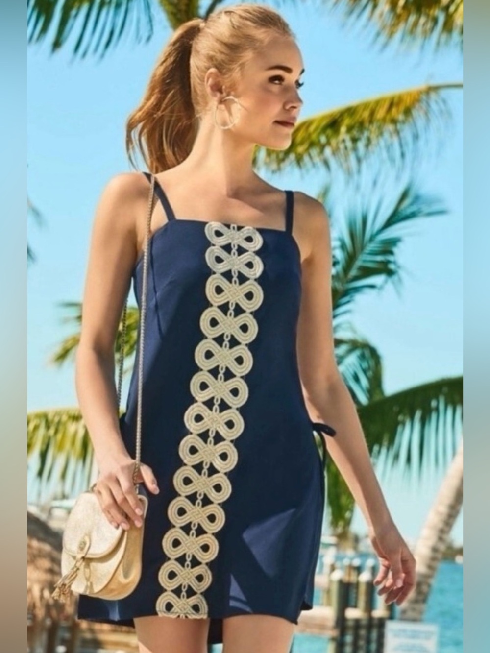 NWT Lily Pultizer Sahar true navy romper with gold detailing size 0